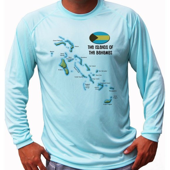 New Bahamas Islands Flag Map Long Sleeve UPF 50 T-Shirt Sport Boat UV Protection - Picture 1 of 1